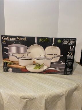 Gotham Steel 12-Piece Heavy Duty Ceramic Nonstick Cookware Set in White